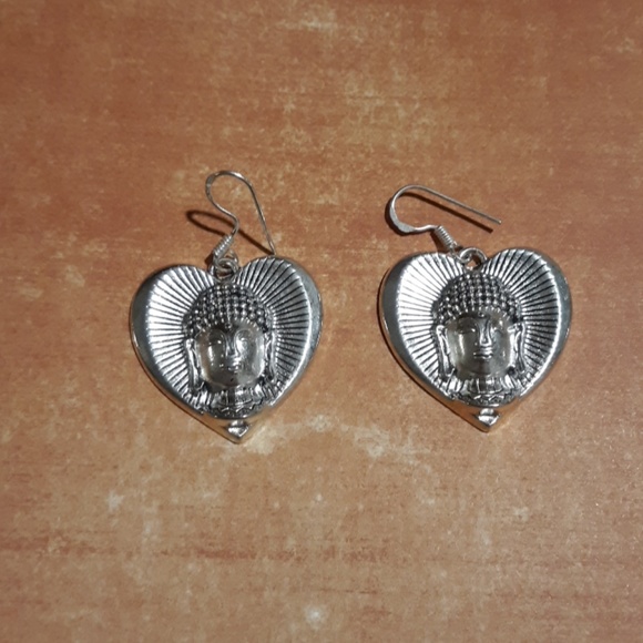 New Buddha Heart Shaped Silver Earrings. - Picture 2 of 4